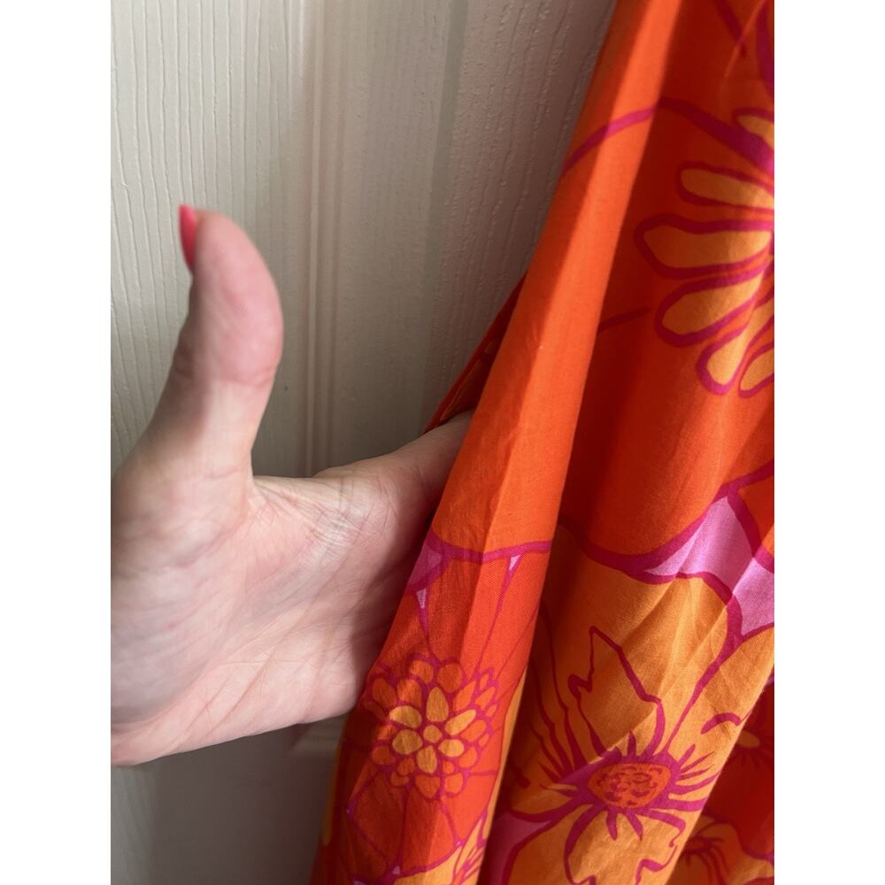 J. MARIE Lizzie Tropical Orange Pink Floral Ric Rac Cross Halter Midi Dress XL - Picture 5 of 15